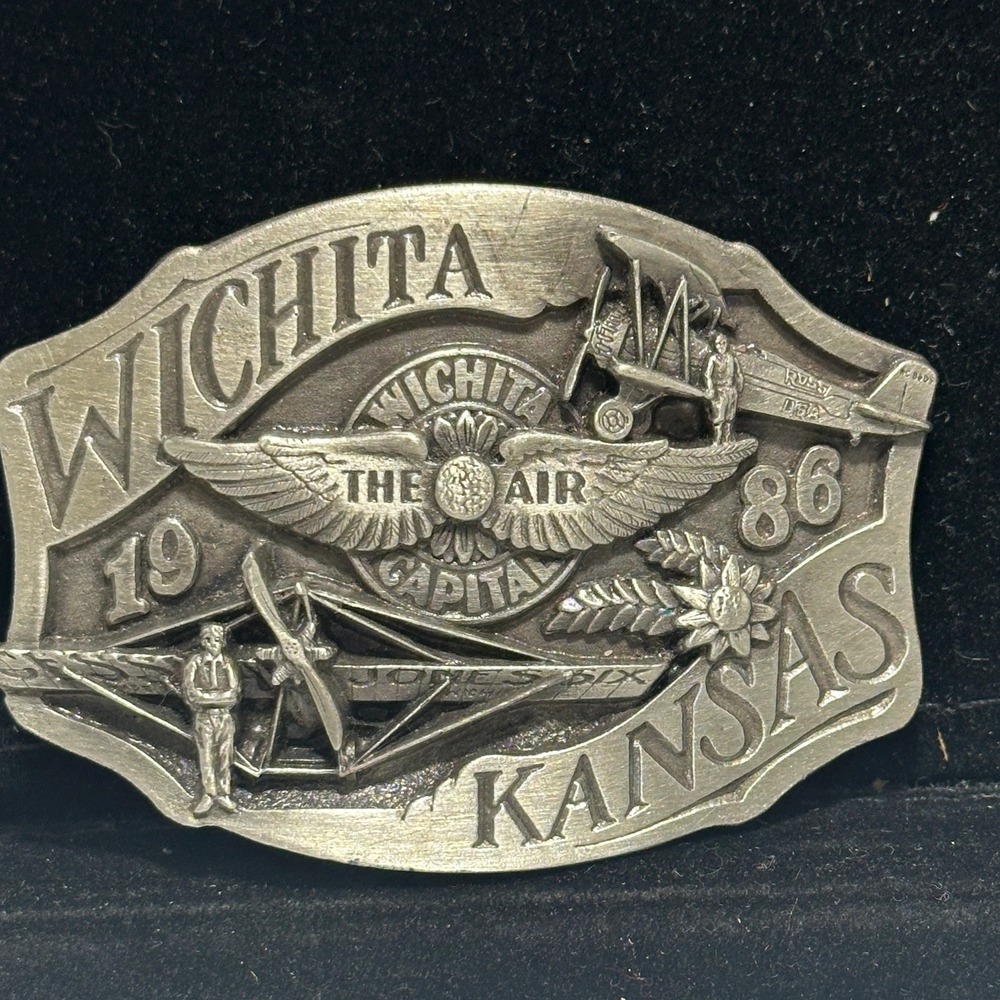Vintage 1986 Wichita KS Air Capital Biplane Limited Edition 80/750 Belt Buckle